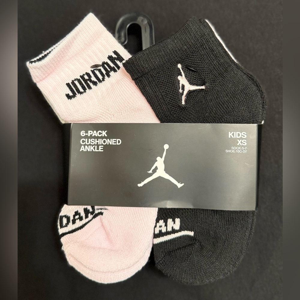 Jordan Kids' Ankle Socks 6-Pack - Black and Pink